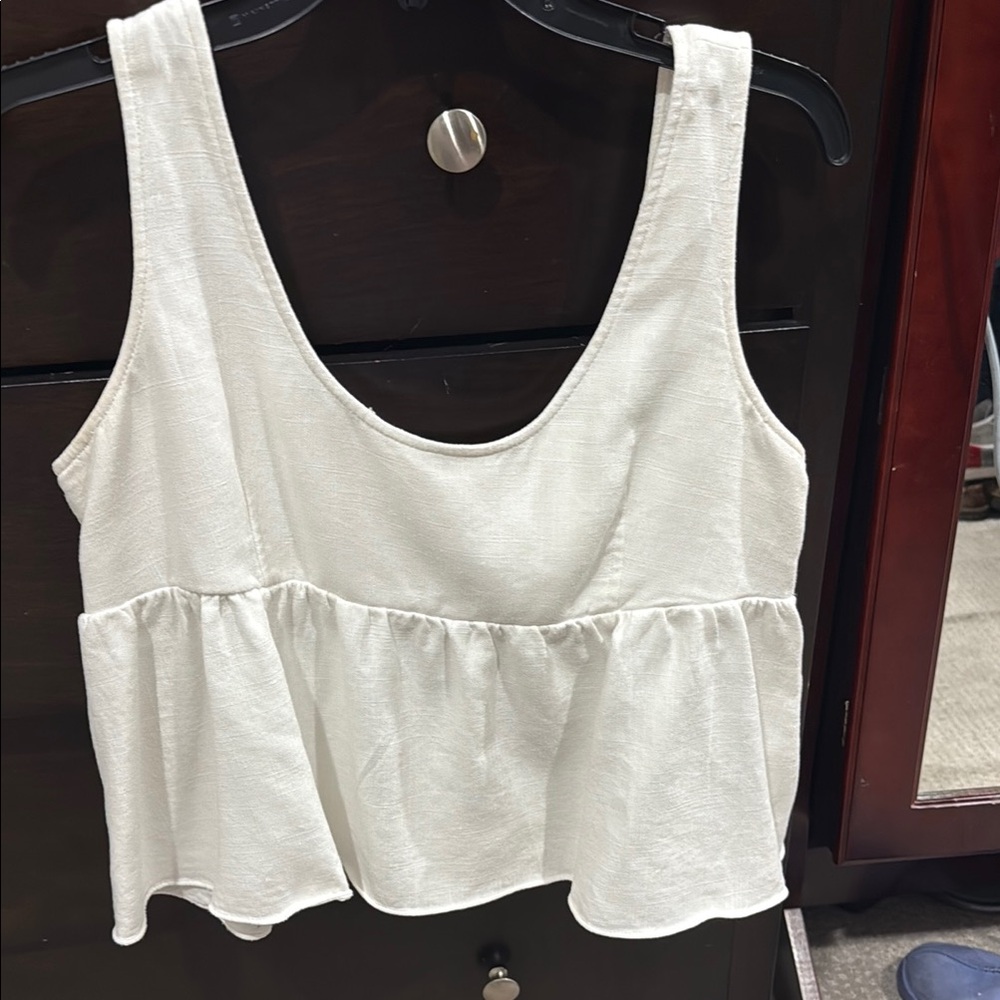 Anthropoligie Endless Rose White Peplum Tank Top